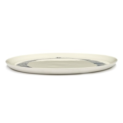 Assiette de service Feast Ottolenghi blanc rayures bleu foncé Serax 2
