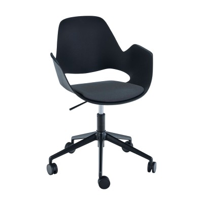 Gray upholstered Falk chair with armrests and 5-star swivel base with black castors Houe Houe