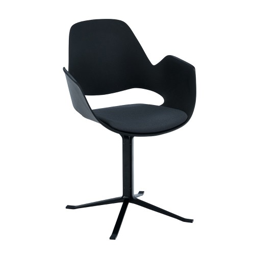 Chaise Falk rembourrée gris avec accoudoirs et piètement colonne noir Houe