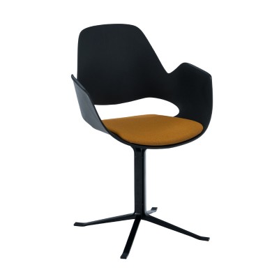 Mustard upholstered Falk chair with black armrests and column base Houe Houe