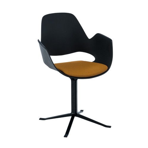 Sedia Falk imbottita color senape con braccioli neri e base a colonna Houe