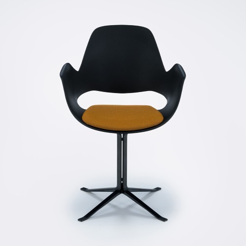 Chaise Falk rembourrée moutarde avec accoudoirs et piètement colonne noir Houe