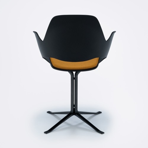 Sedia Falk imbottita color senape con braccioli neri e base a colonna Houe