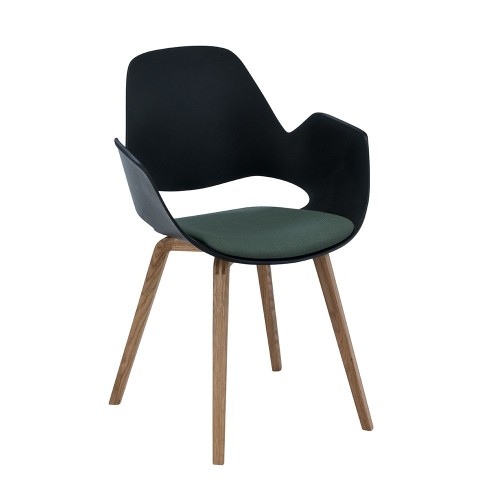 Green upholstered Falk chair with armrests and oak base Houe