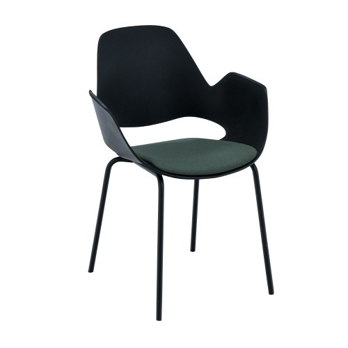 Silla Falk tapizada verde oscuro con reposabrazos y base de tubo de metal Houe