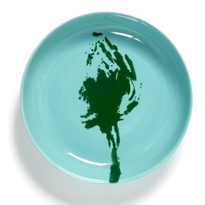 High-sided plate Feast Ottolenghi blue green artichoke Serax