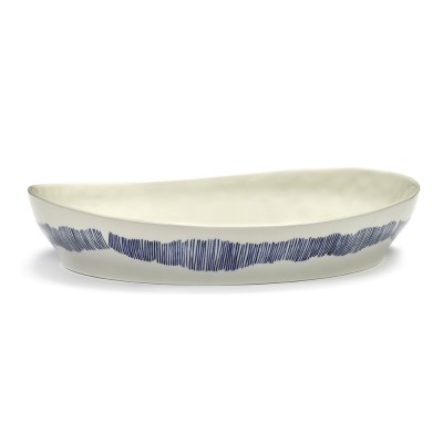 Feast Ottolenghi high-sided serving plate white dark blue stripes Serax