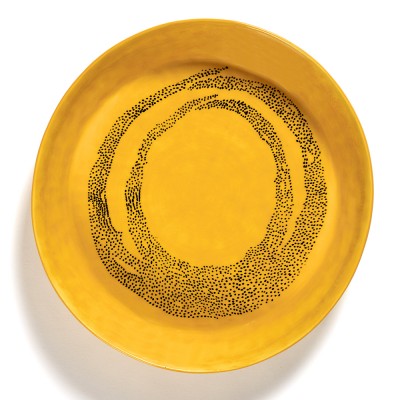 Feast Ottolenghi hoge serveerschaal geel met zwarte cirkels Serax