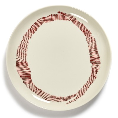 Banquete Ottolenghi plato blanco rayas rojas M Serax