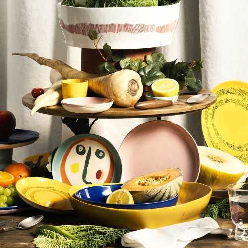 Banquete Ottolenghi plato rayas blancas amarillas M Serax