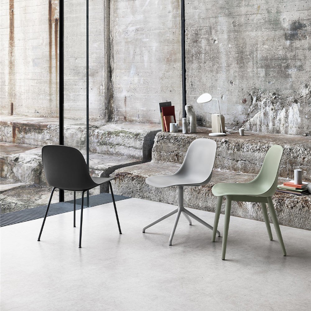 Fiber composite chair in wood and black plastic & steel base Muuto