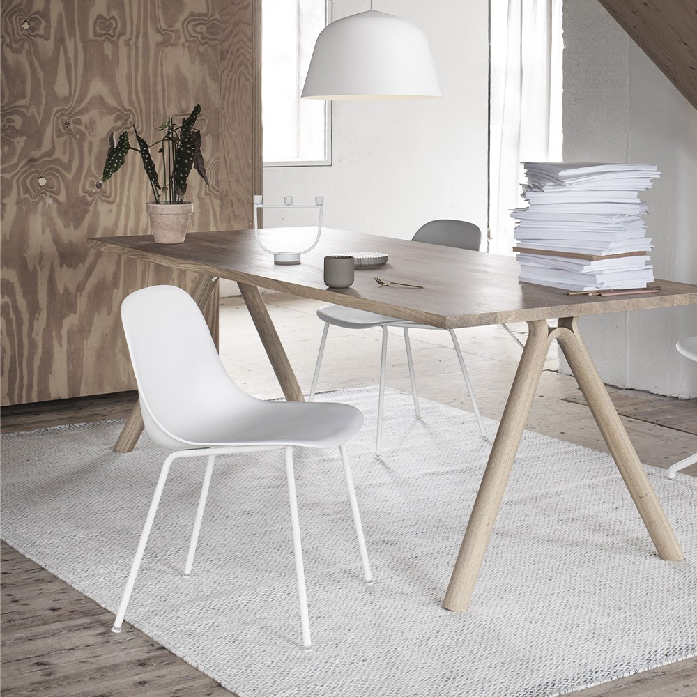 Fiber composite chair in wood and white plastic & steel base Muuto
