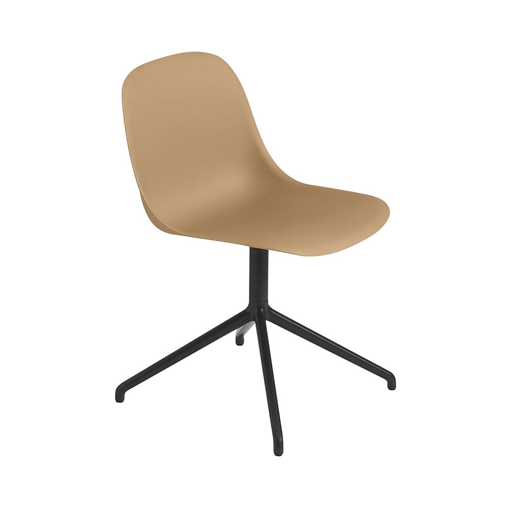 Fiber composite chair in wood and ocher plastic & aluminum swivel base
