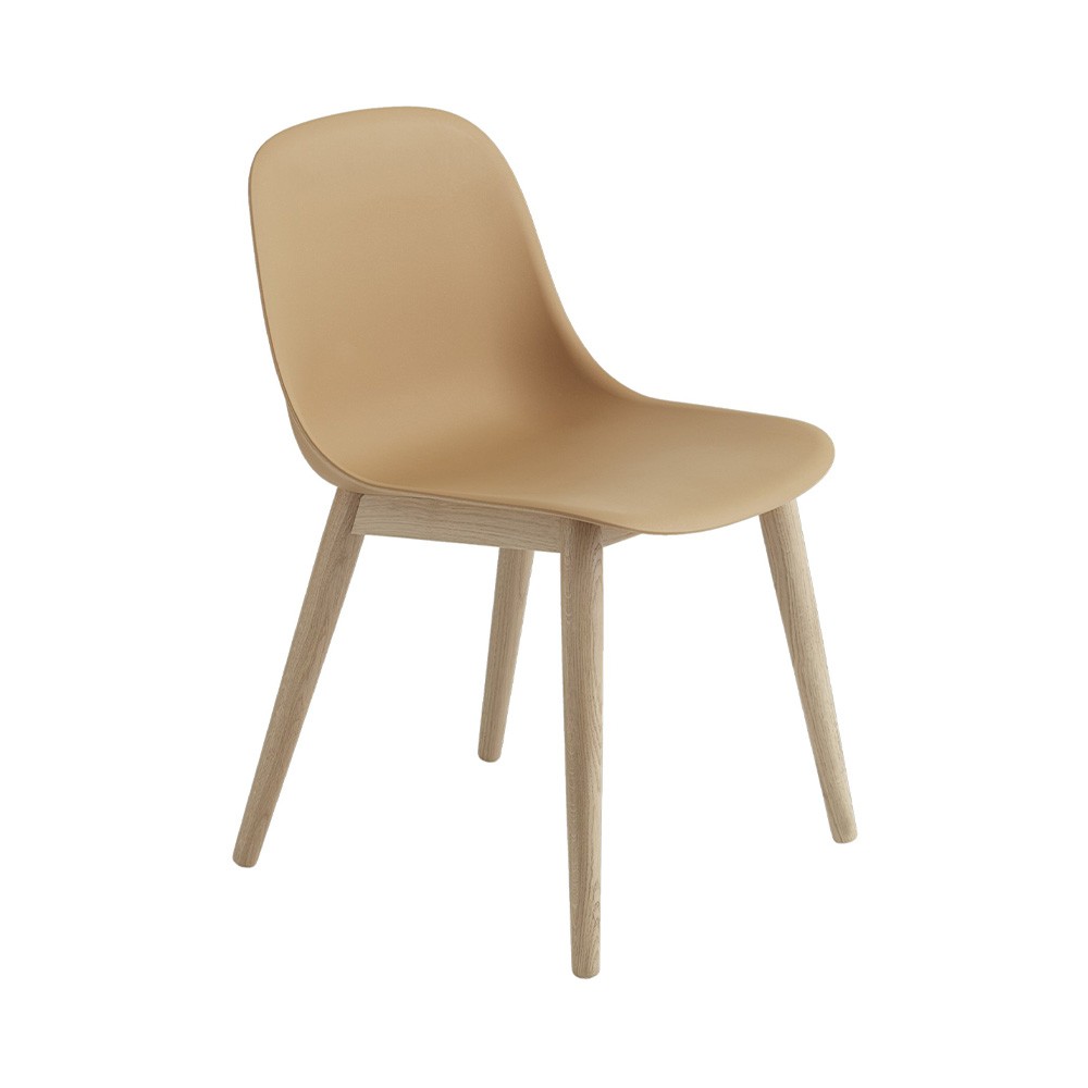Fiber composite chair in wood and ocher plastic & wooden base Muuto