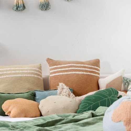 Knitted Cushion Duetto Olive - Natural Lorena Canals