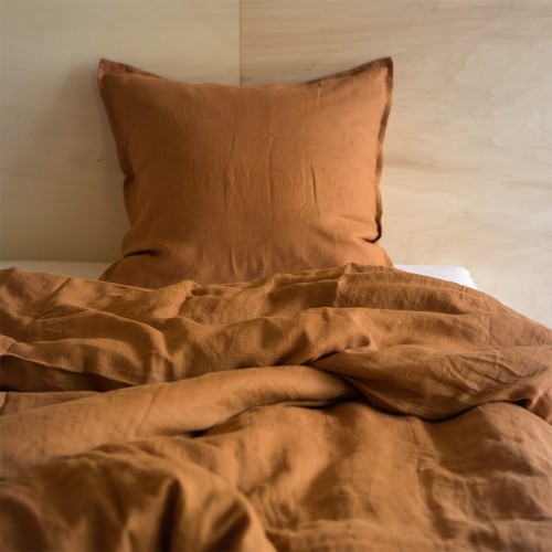Housse de couette en lin lavé caramel Gabrielle Paris