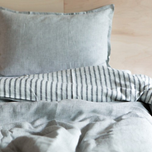 Housse de couette en lin lavé noir et lait Gabrielle Paris