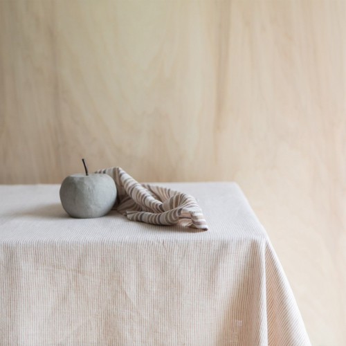 Washed linen tablecloth, clay and milk, fine stripes Gabrielle Paris