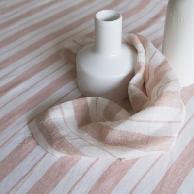 Clay and milk washed linen tablecloth with large stripes Gabrielle Paris 2