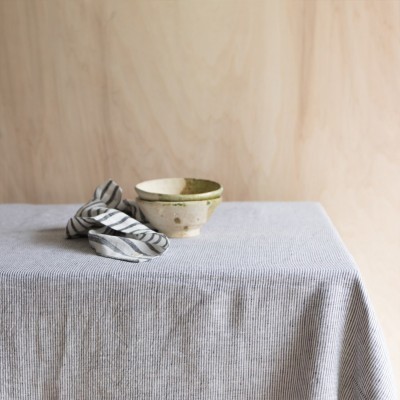 Black and milk washed linen tablecloth with fine stripes Gabrielle Paris Gabrielle Paris