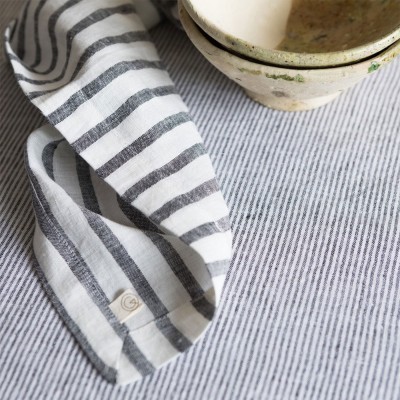 Black and milk washed linen tablecloth with fine stripes Gabrielle Paris 2