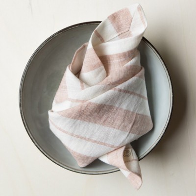 Clay and milk washed linen napkin with large stripes