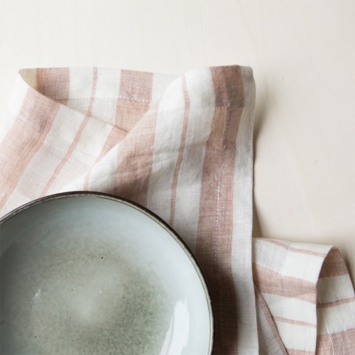 Clay and milk washed linen napkin with large stripes Gabrielle Paris