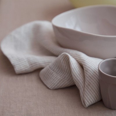 Washed linen napkin, clay and milk, fine stripes