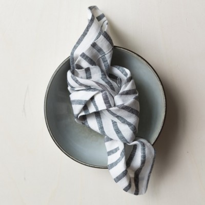 Black and milk washed linen napkin with large stripes