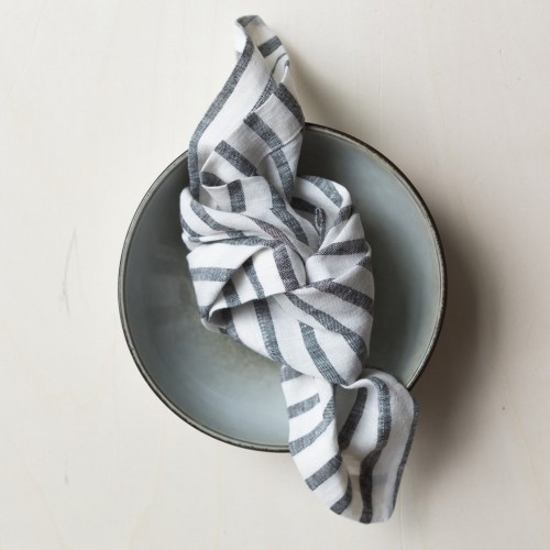 Black and milk washed linen napkin with large stripes Gabrielle Paris