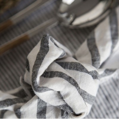 Black and milk washed linen napkin with large stripes Gabrielle Paris 2
