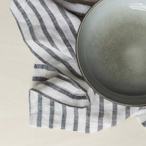 Black and milk washed linen napkin with large stripes Gabrielle Paris