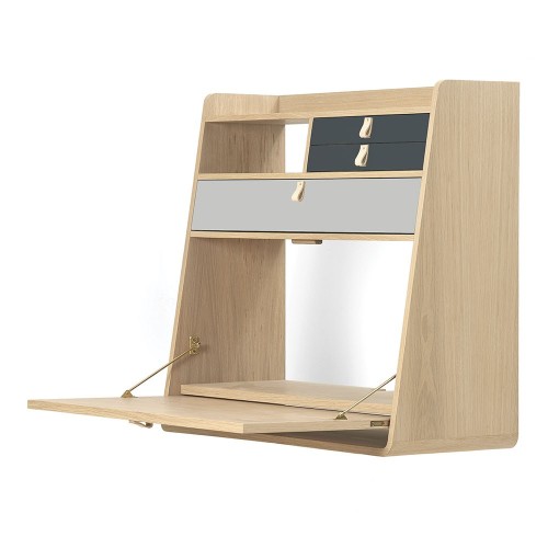 Gaston wandsecretaresse 80 cm eiken - lichtgrijs & leigrijs Hartô