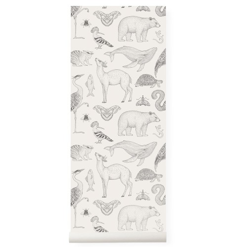Carta da parati Katie Scott bianco sporco animali Ferm Living