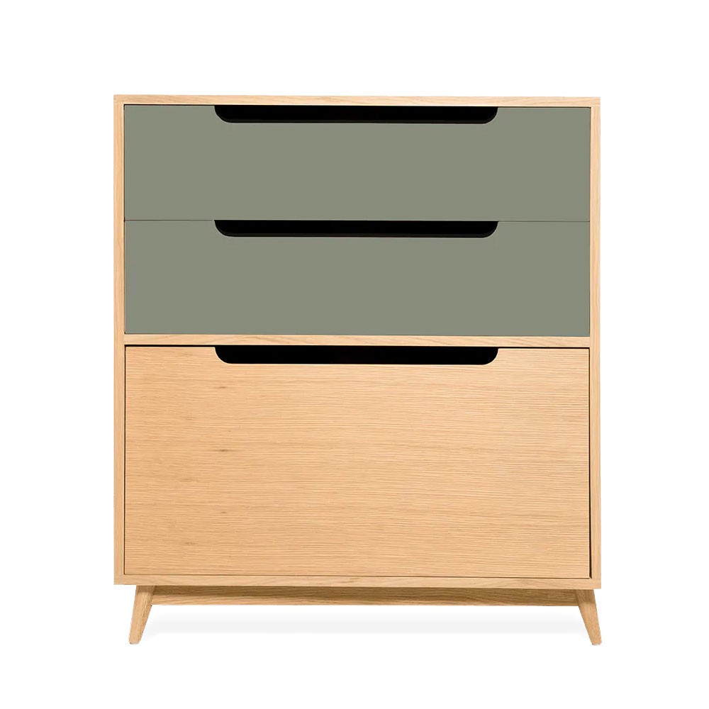 Moka chest of drawers in natural oak and powdered khaki Kulile