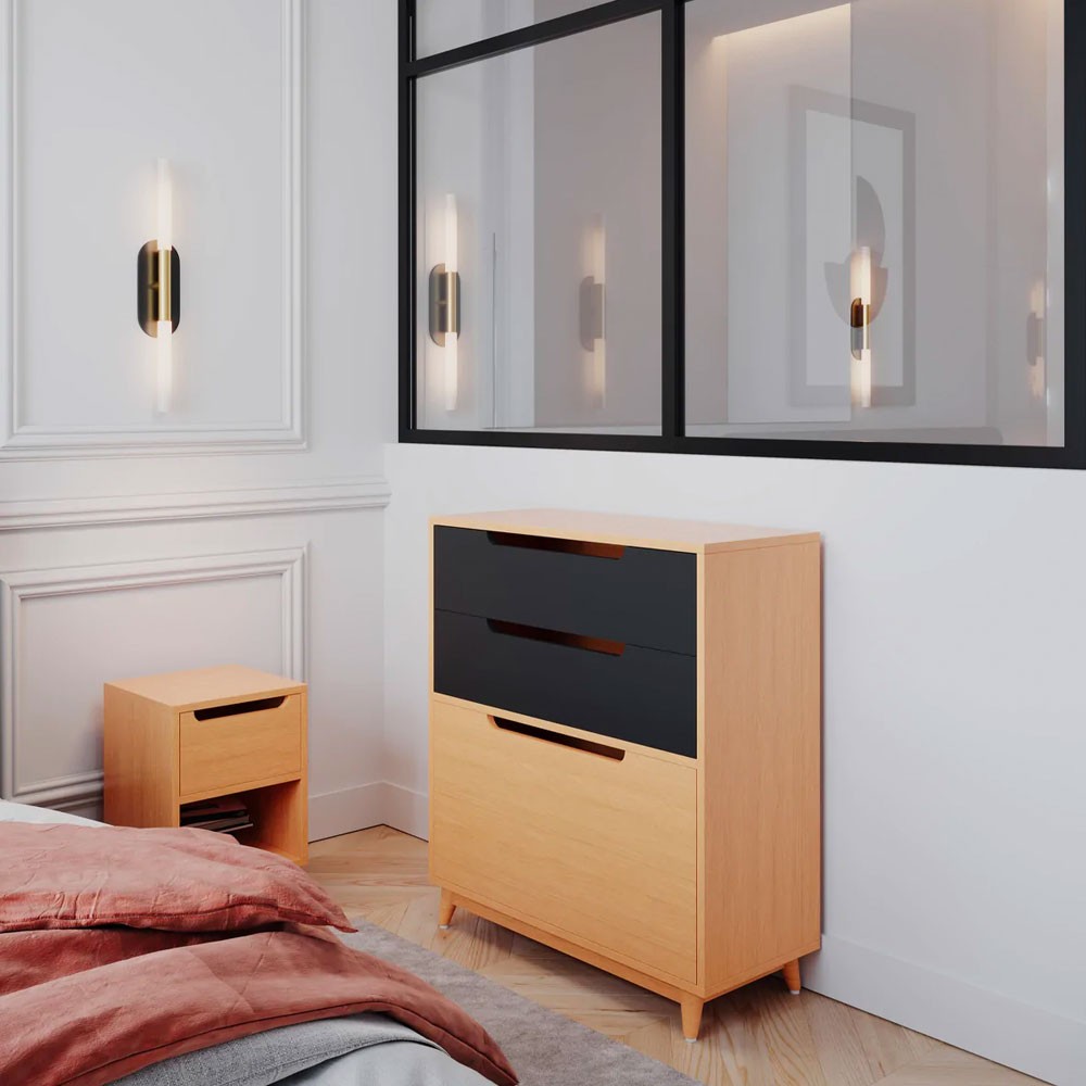 Moka chest of drawers in natural oak and powdered khaki Kulile