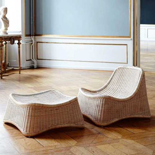 Fauteuil en voetensteun Chill natuurlijk rotan Sika Design