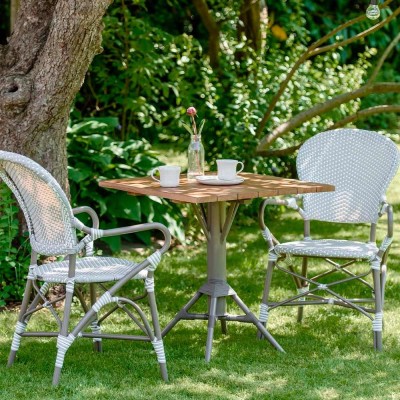 Quadratischer Tisch Nicole weiß Teakholzplatte 2