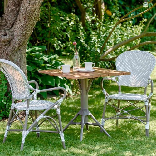 Tavolo quadrato Nicole con piano in teak bianco