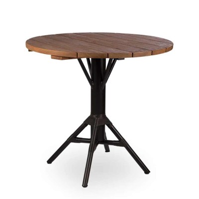 Table rond Nicole noir plateau teck Sika Design
