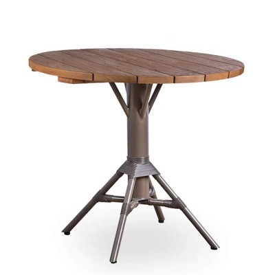 Nicole taupe round table with teak top Sika Design