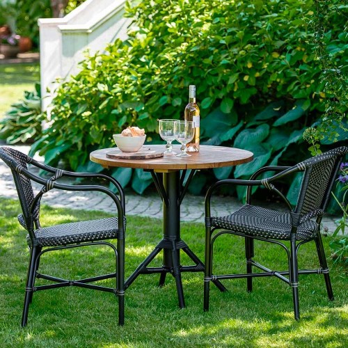 Nicole taupe ronde tafel met teak blad