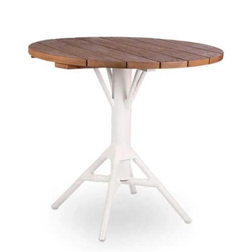 Nicole white round table with teak top