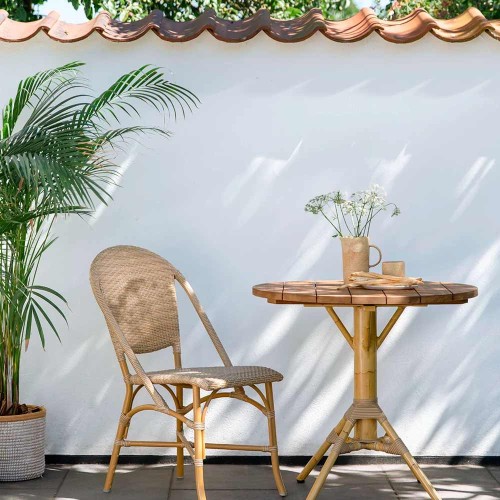 Nicole white round table with teak top