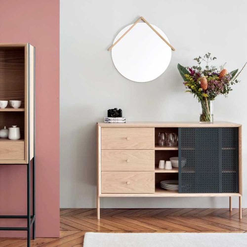 Gabin notenhout en leigrijs highboard Hartô