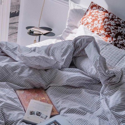 Housse de couette en percale de coton rayures rouilles Les Pensionnaires 2