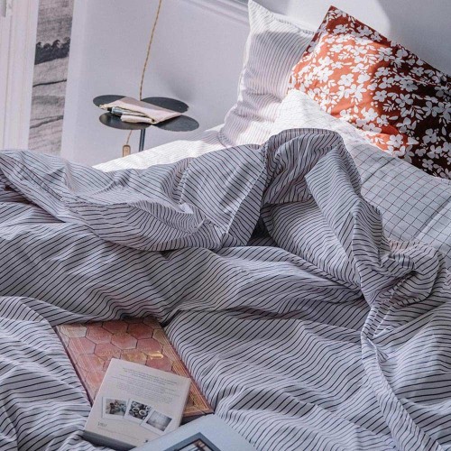 Housse de couette en percale de coton rayures rouilles Les Pensionnaires