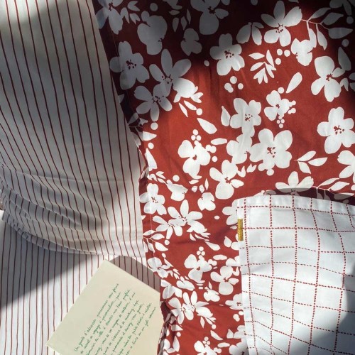 Pillowcase in cotton percale rust check Les Pensionnaires