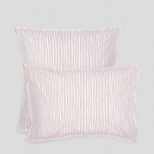 Pillowcase in cotton percale rust stripes Les Pensionnaires