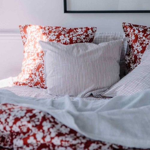 Pillowcase in cotton percale rust stripes Les Pensionnaires